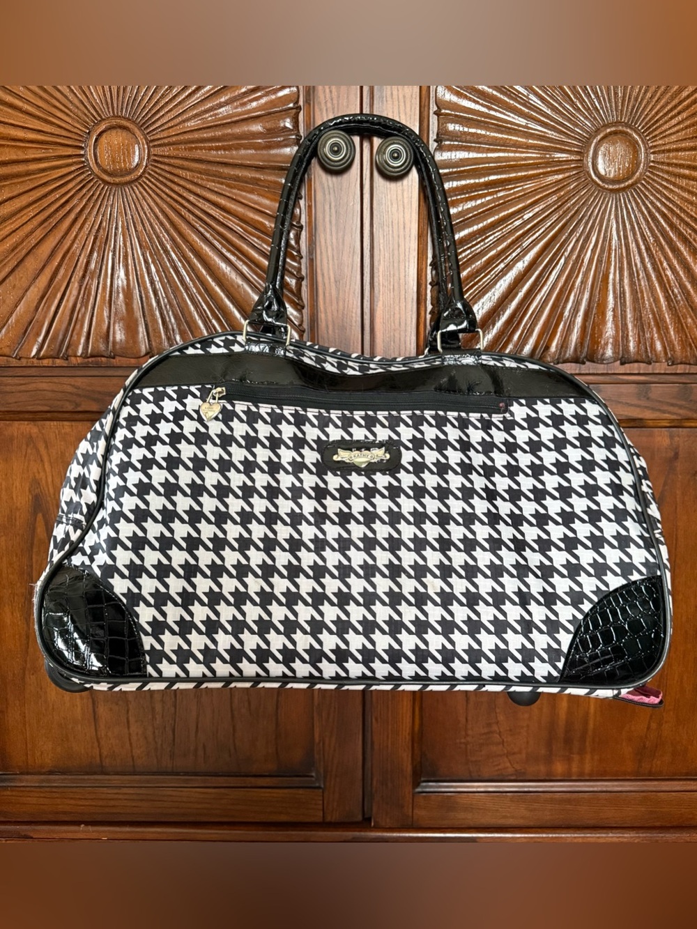 Kathy Van Zeeland Houndstooth Rolling Duffle Bag Carry-On Luggage